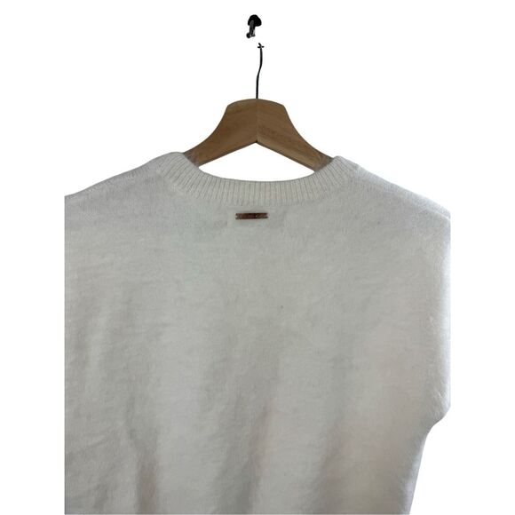 Michael Kors White Short Sleeve Pullover Sweater Size S Rabbit Hair Ribbed Knit - Picture 8 of 10